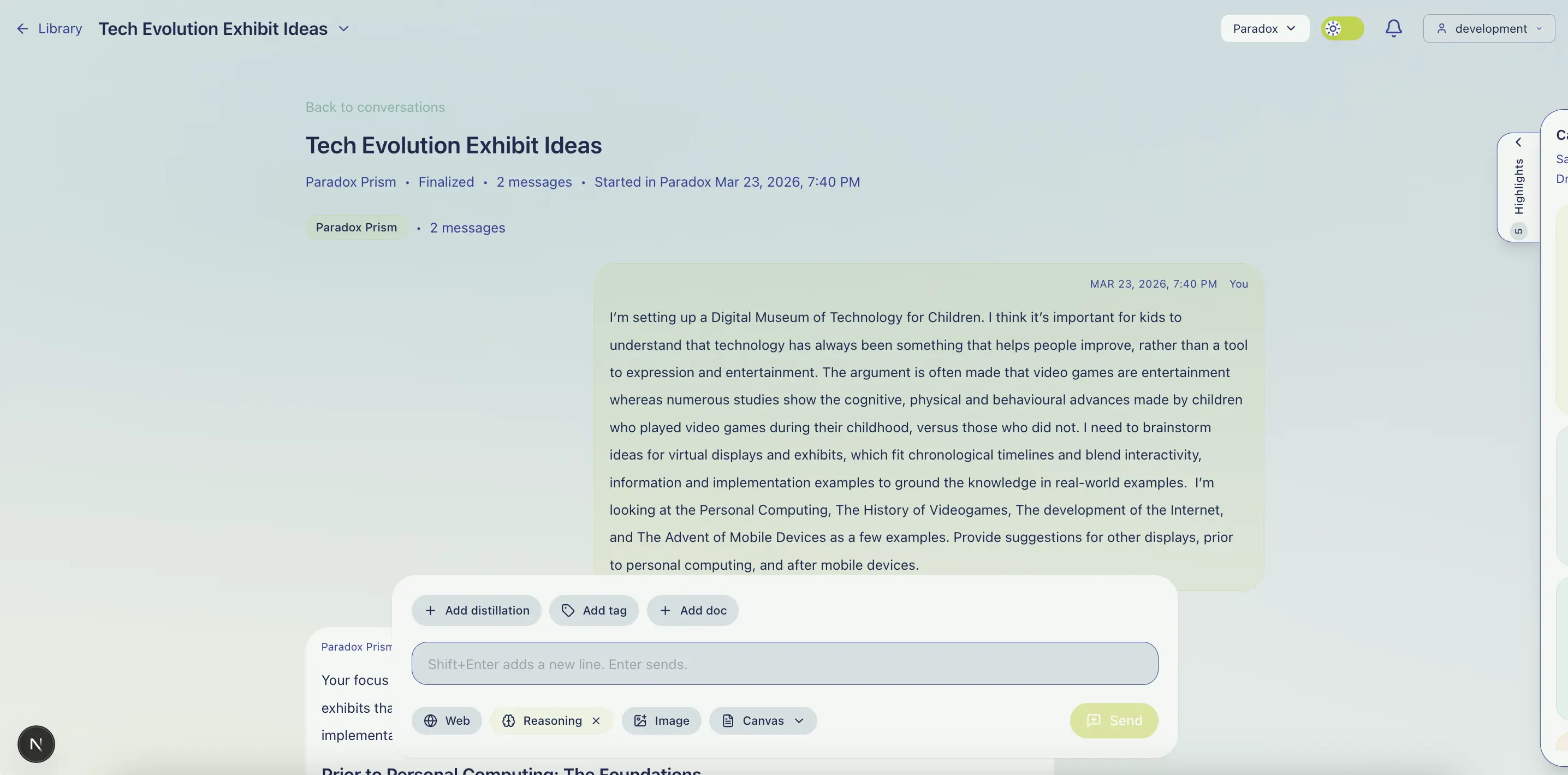 Paradox chat workspace