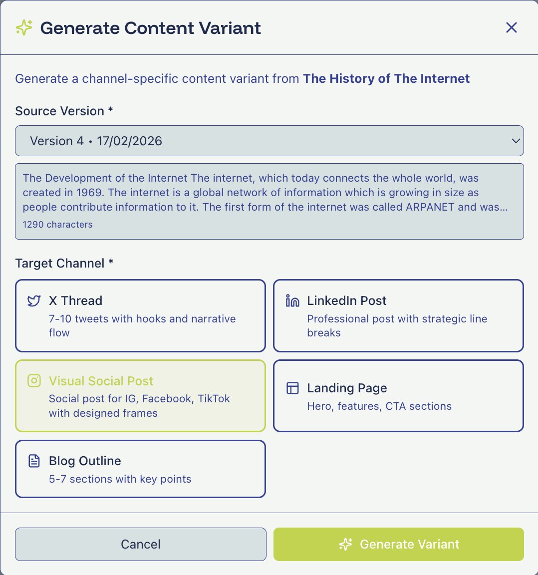 Generate Social action initiated from the canvas