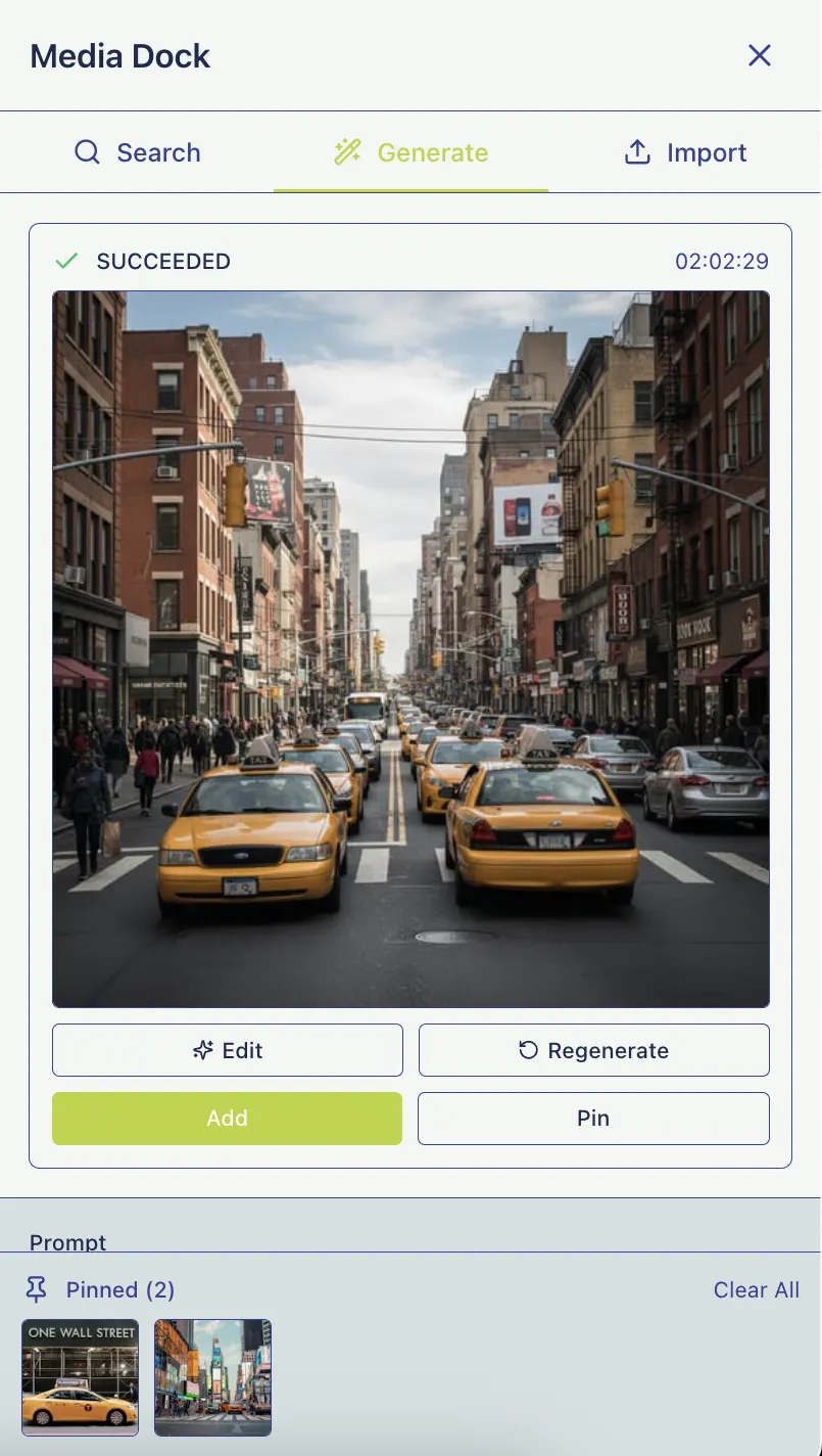 Media dock AI image generation panel