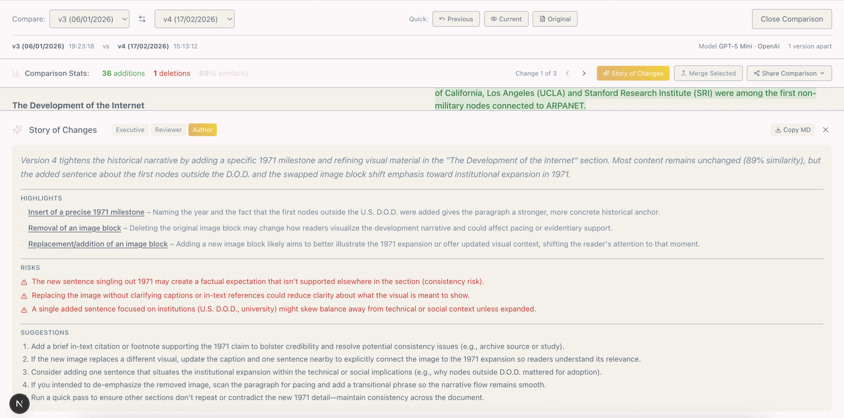 Expanded view of Story of Changes in Paradox Editor